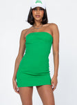 front view of model wearing Princess Polly Becca Strapless Mini Dress Green Square Neck 