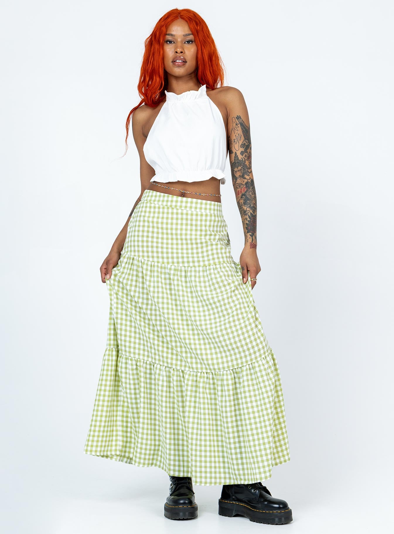 Green plaid outlet skirt princess polly