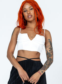 Front view of model wearing  front Princess Polly Sleeveless Square Neck  Aminah Top White