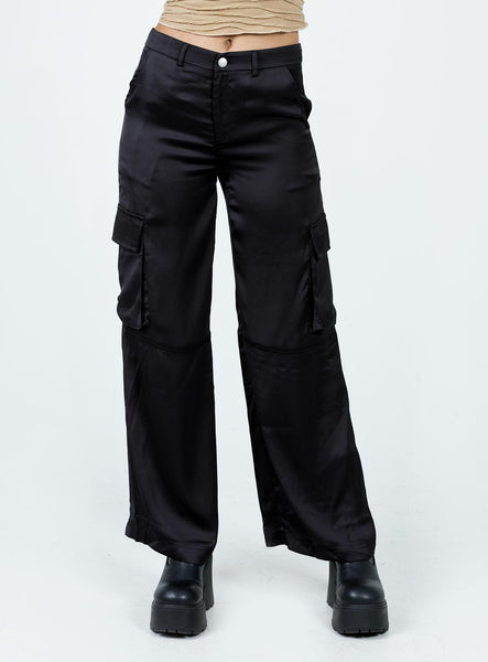 Zora Satin Cargo Pant Black