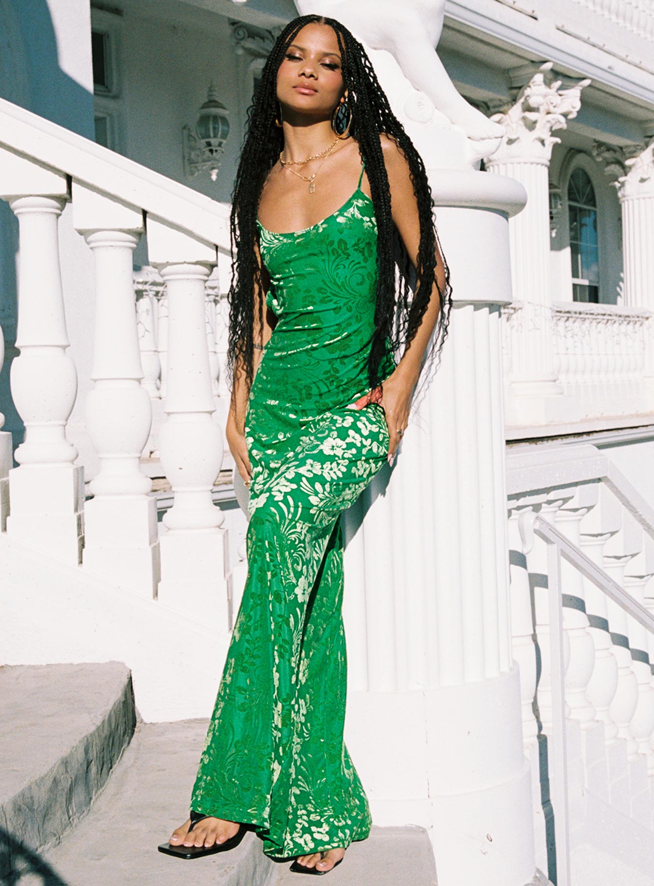 Green velvet floor length dress best sale