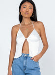 Crop top Silky material  Halter neck tie fastening Elasticated back  Single-button fastening at bust 
