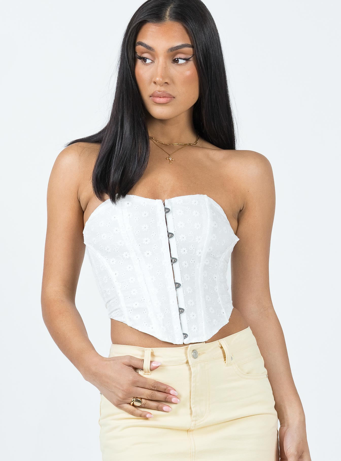 product Princess Polly Sleeveless Sweetheart  In the Moment Strapless Top White Broderie