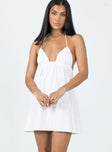 Front view of model wearing  front Princess Polly Sweetheart Neckline  Jacinta Mini Dress White