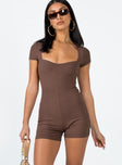 Romper Ribbed material Wide square neckline Cut out back Fixed tie fastening at back