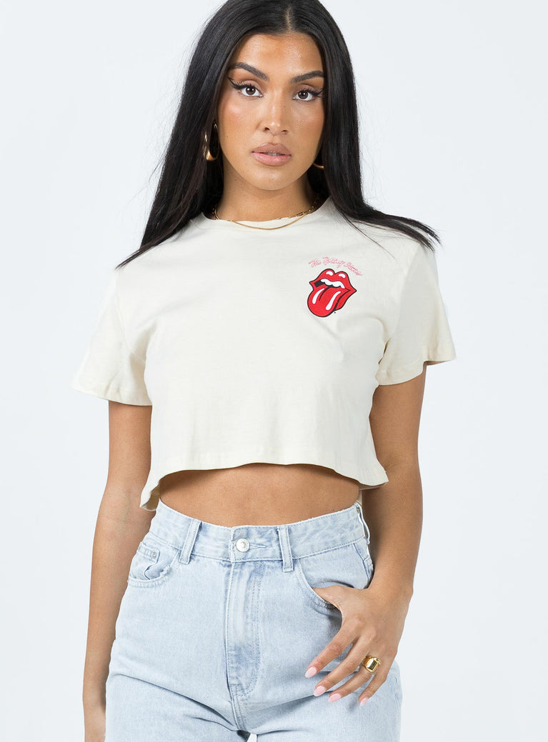 Rolling Stones Many Tongues Crop Tee Beige