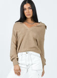 Brihni Oversized Knit Sweater Beige Princess Polly  Cropped 