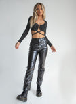 front view of model wearing Princess Polly Lillie PU Pants Black 