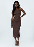 front view of model wearing Princess Polly Lainey Midi Dress Brown 