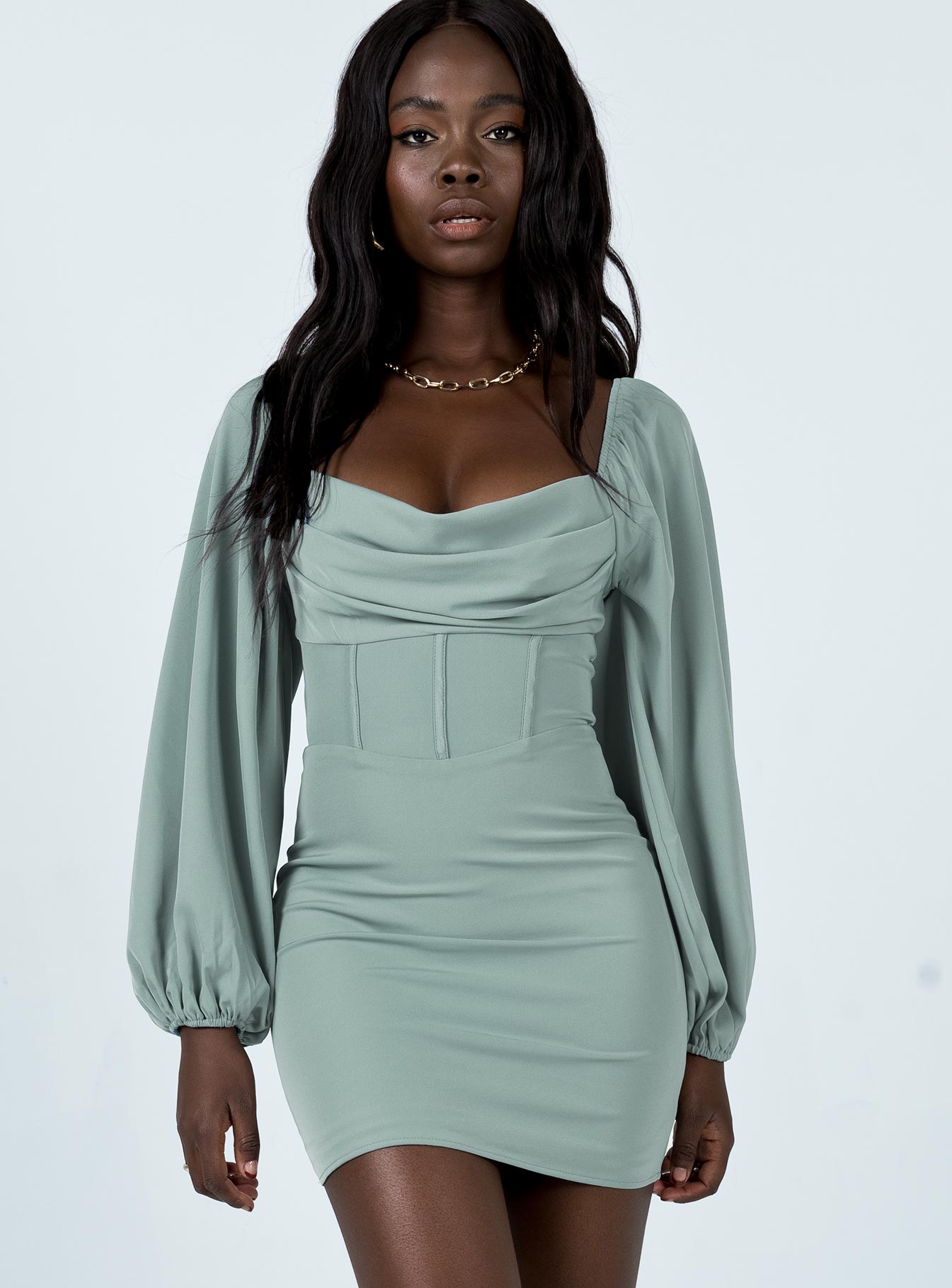 Lillie long sleeve mini dress sage