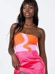 front view of model wearing Princess Polly Flora Bodysuit Pink / Orange Sleeveless straight 