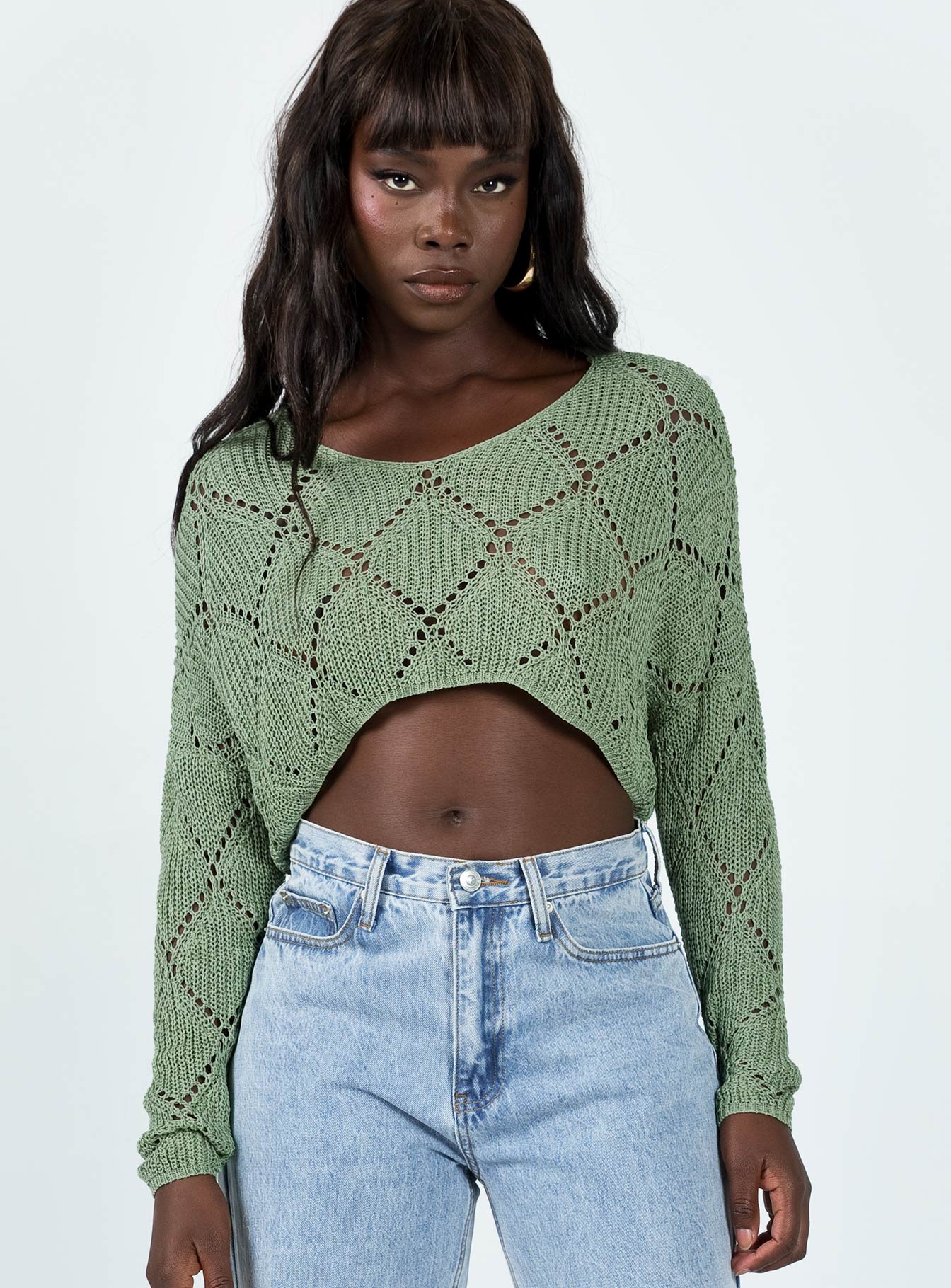 Otto Sweater Khaki Princess Polly  Cropped 