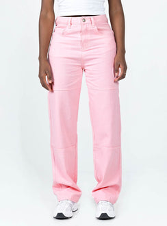 Front view of model wearing  front Princess Polly Mid Rise  Copeland Jeans Pink