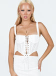 Corset top Textured material Wired cups Lace up front with tie fastening Invisible zip fastening at back  Pointed hem Non-stretch 