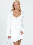 Front view of model wearing  front Princess Polly Scoop Neck  Gael Long Sleeve Mini Dress White