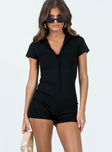 Romper Classic collar Cap sleeves Zip fastening at front Good Stretch