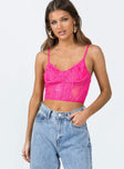 Crop top Sheer mesh & lace material  Adjustable shoulder straps  Wired cups 