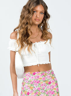 back view of model wearing Princess Polly Asner Top White Short Sleeve Square Neck 