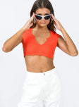Crop top Ribbed material Plunging neckline Cap sleeves