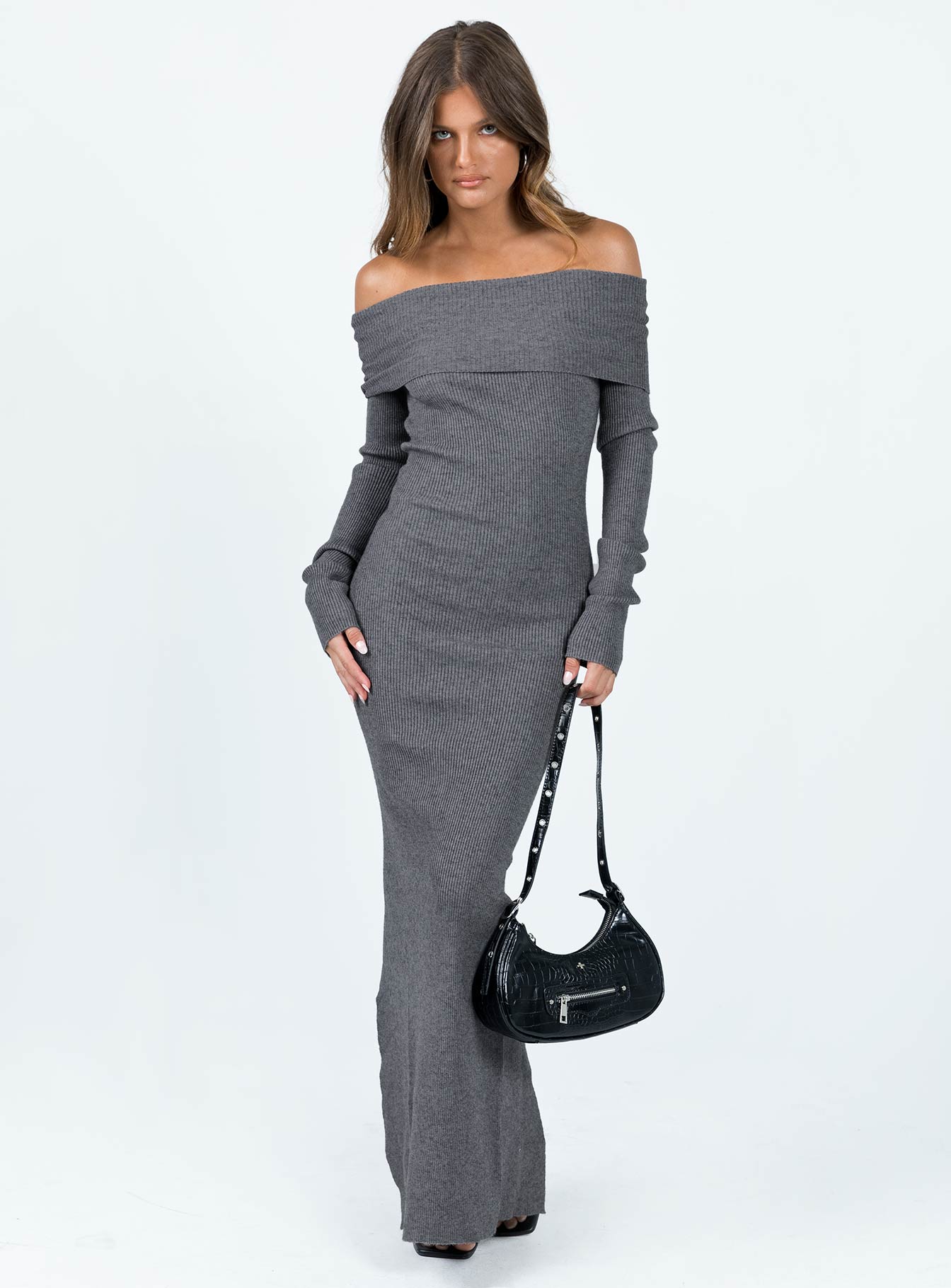 Gray off shop the shoulder dress