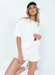 White matching set Relaxed fit Delicate knit material - wear with care  Oversized tee  Drop shoulder  High waisted shorts  Elasticated waistband 