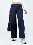 Front view of model wearing  front Princess Polly High Waisted Pants  Annerley Parachute Pants Navy