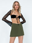   front view of model wearing Princess Polly Easton V Front Mini Skirt Khaki Mini Skirts 