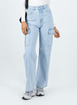 Pimaga Wide Leg Cargo Jeans Light Wash Denim