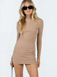 product Princess Polly High Neck  Savoy Long Sleeve Mini Dress Beige