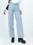 Front view of model wearing  front Princess Polly Mid Rise  Willoby Wide Leg Jean Denim