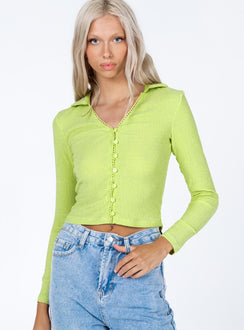 front view of model wearing Princess Polly Emmaline Long Sleeve Top Green 