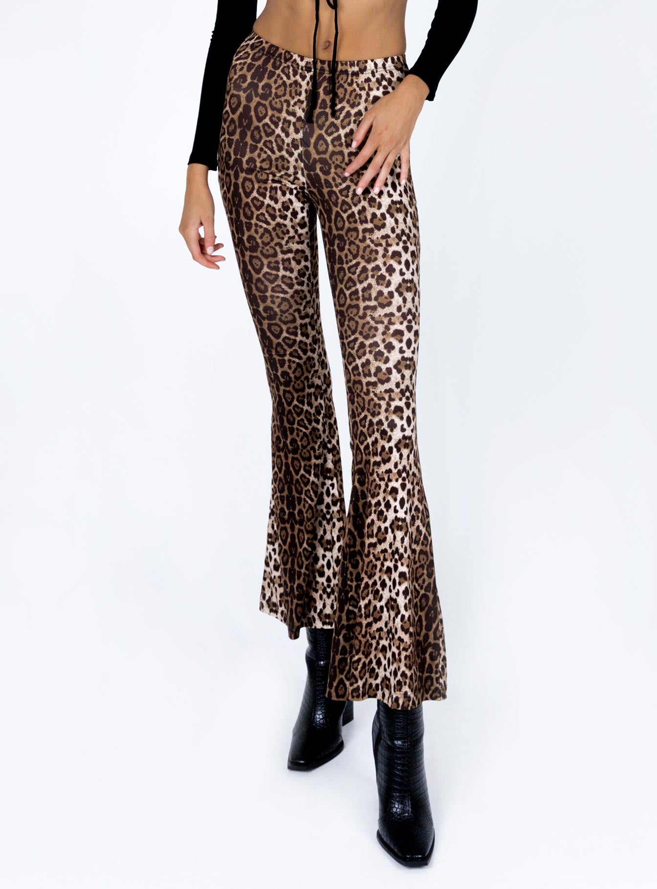front view of model wearing Princess Polly Ashton Pants Leopard 