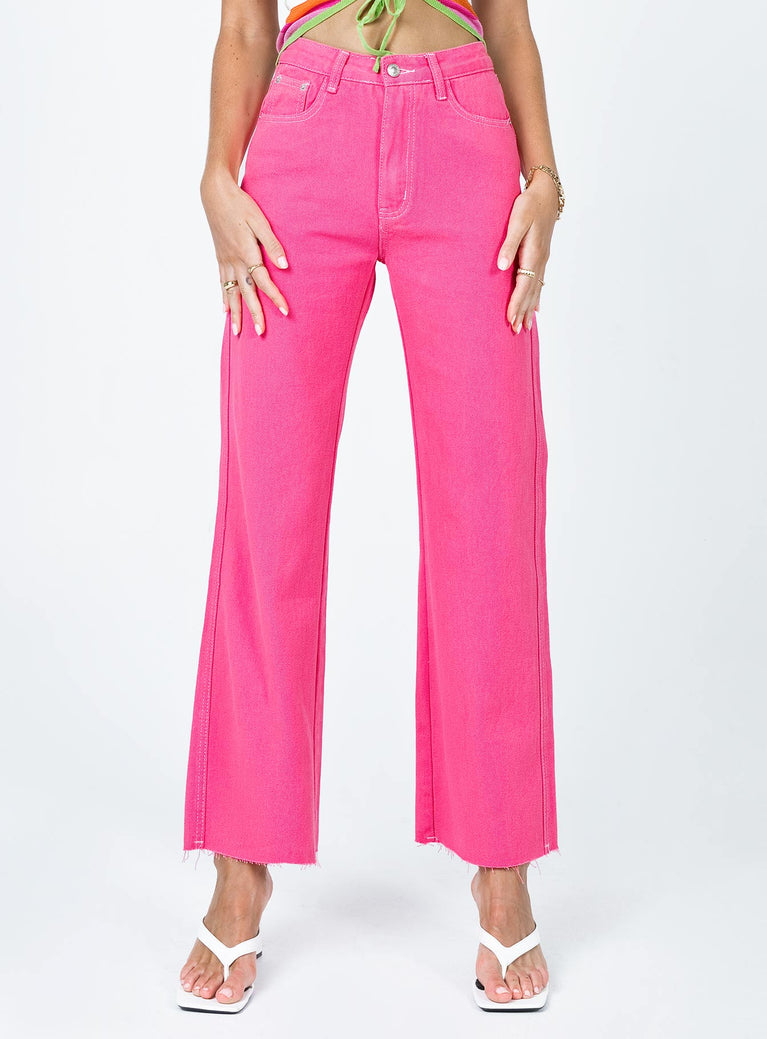 Washed Pink Wide Leg Low Rise Jeans, Denim