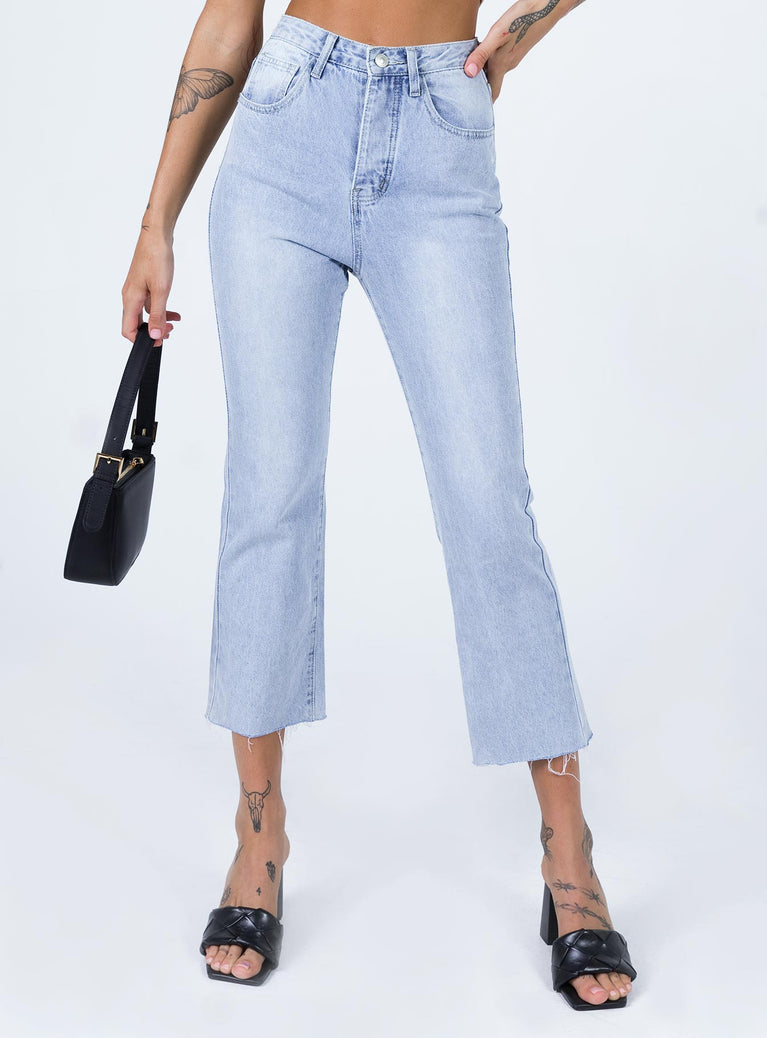 Princess Polly Mid Rise  Angela Cropped Jeans Light Wash Denim