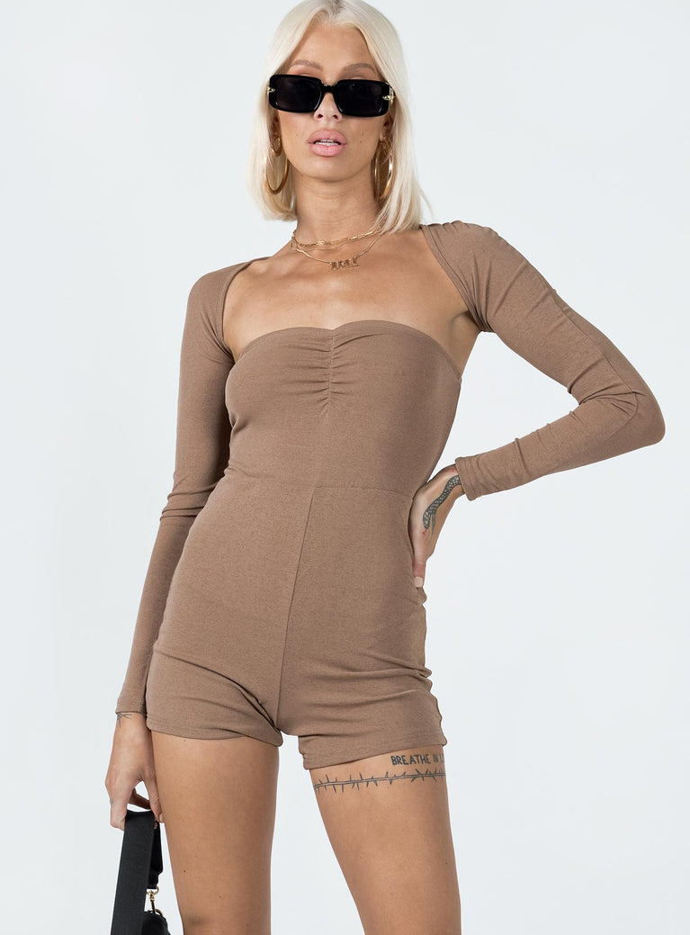 Two-piece romper & bolero set   Long sleeve bolero  Strapless romper  Elasticated bust band  Ruched detail 