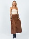   front view of model wearing Princess Polly Porto Maxi Skirt Brown Maxi 