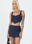 Matching set Stripe print  Crop top  Zip fastening at back  Mini skirt  Invisible zip fastening at side  Non-stretch Fully lined 