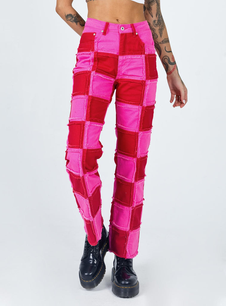 The Ragged Priest Muse Denim Jeans Pink & Red