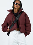 Puffer jacket High neck Zip front fastening Twin zip front pockets Ribbed cuffs Drawstring waist Non-stretch