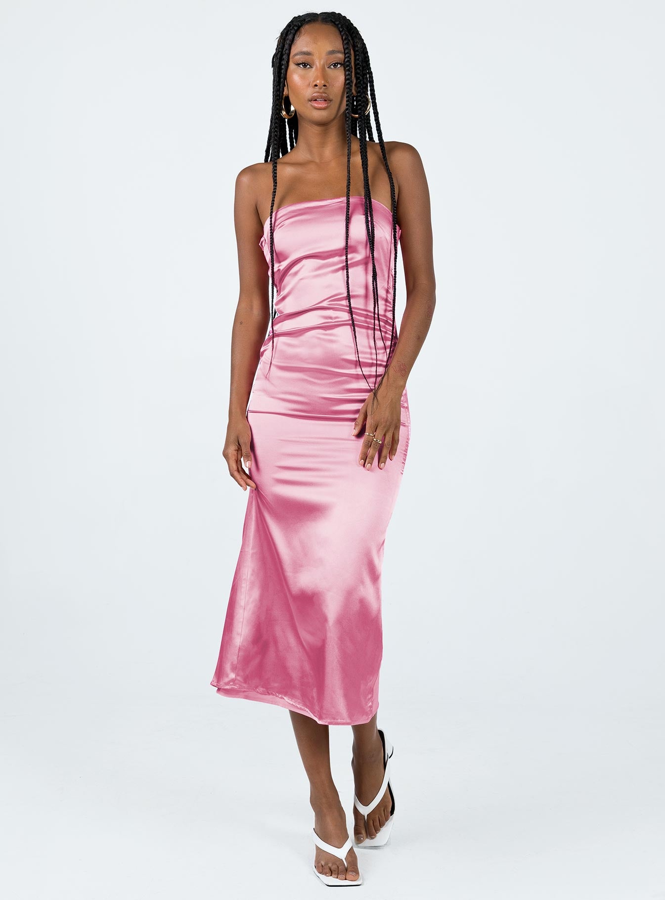 Satin pink shop maxi dress