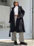 Oversized jacket Faux fur material Classic collar Press button fastening Twin hip pockets
