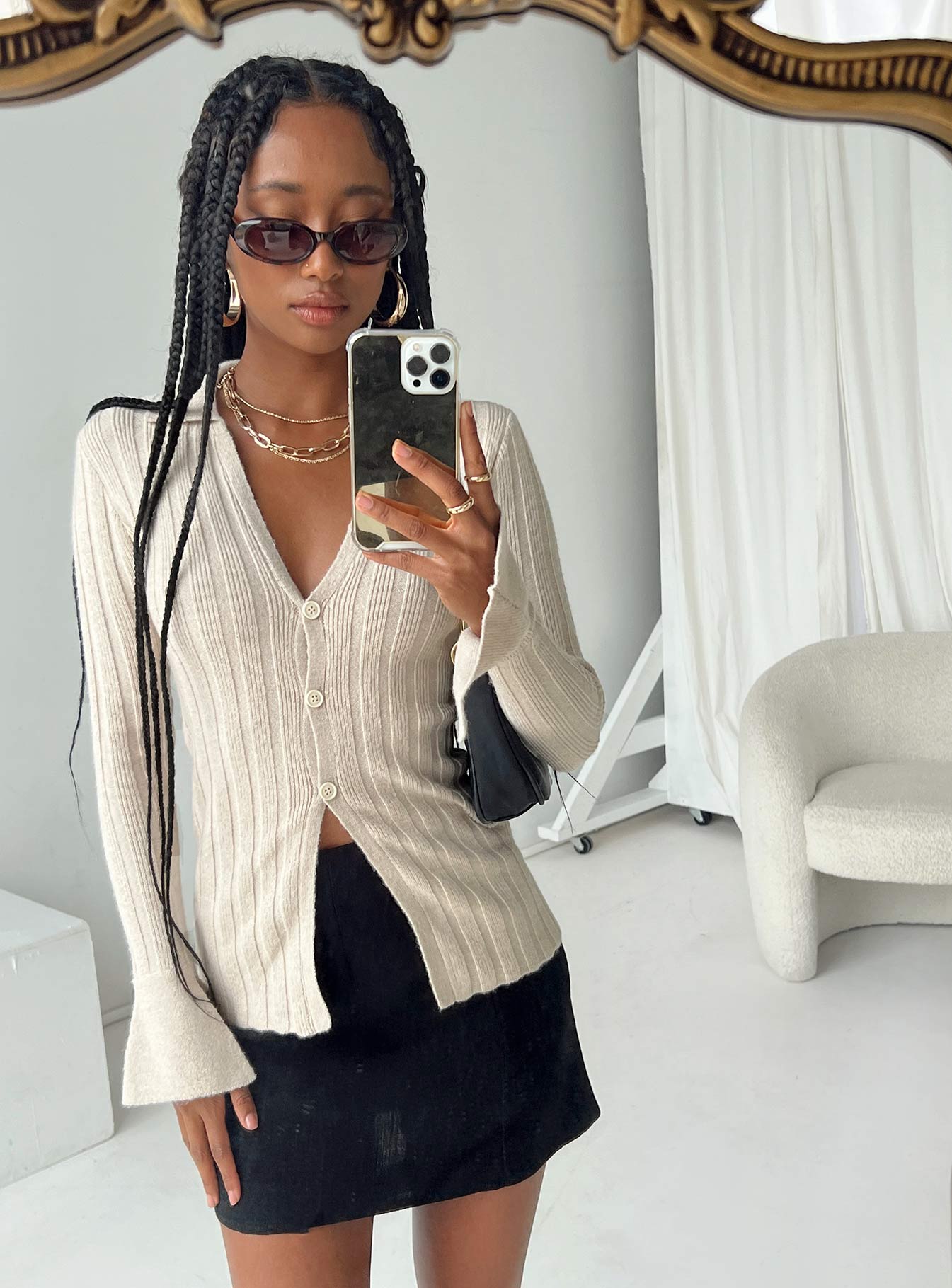 product Princess Polly Full Sleeves Plunger  Beryl Long Sleeve Top Bone