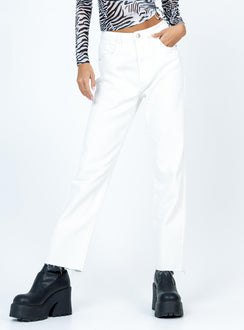 front view of model wearing Princess Polly Harrow Straight Leg Denim Jeans White High Waisted 