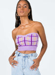 front view of model wearing Princess Polly Pearce Strapless Top Lilac 