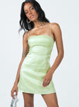 Front view of model wearing  front Princess Polly Asymmetric Neckline  Simmons Mini Dress Green