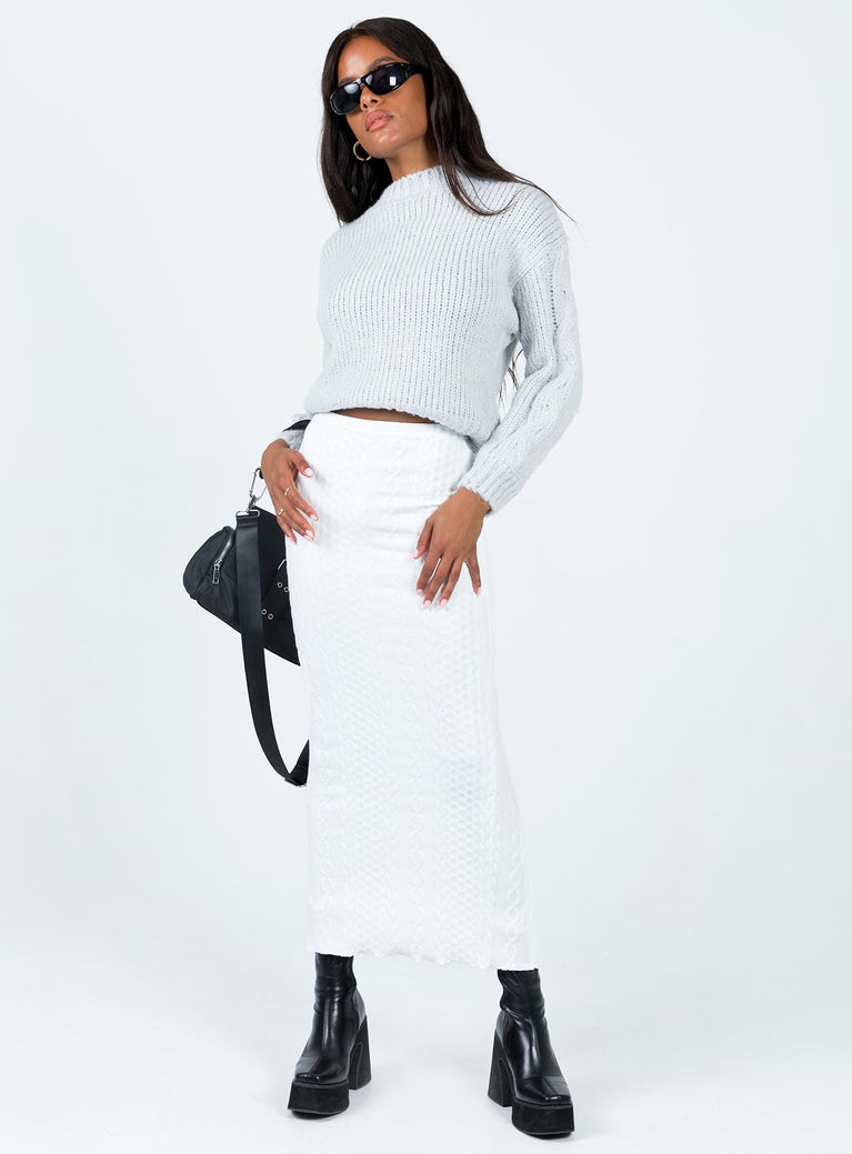 Front view of model wearing  front Abercairn Knit Maxi Skirt White Princess Polly  Midi Skirts 