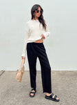 front view of model wearing Princess Polly Louis Linen Blend Pants Black Lower Impact High Waisted Pants 