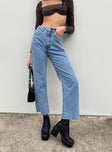 Front view of model wearing  front Princess Polly Mid Rise  Damika Wide Leg Denim Jeans