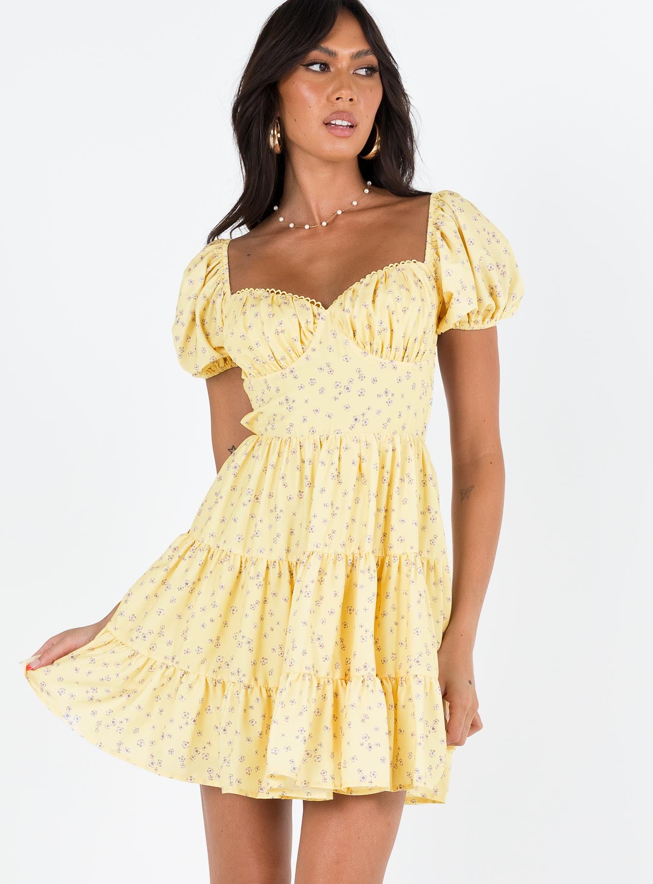 Danny Mini Dress Yellow Floral | Princess Polly Danny Mini Dress Yellow Floral | Princess Polly