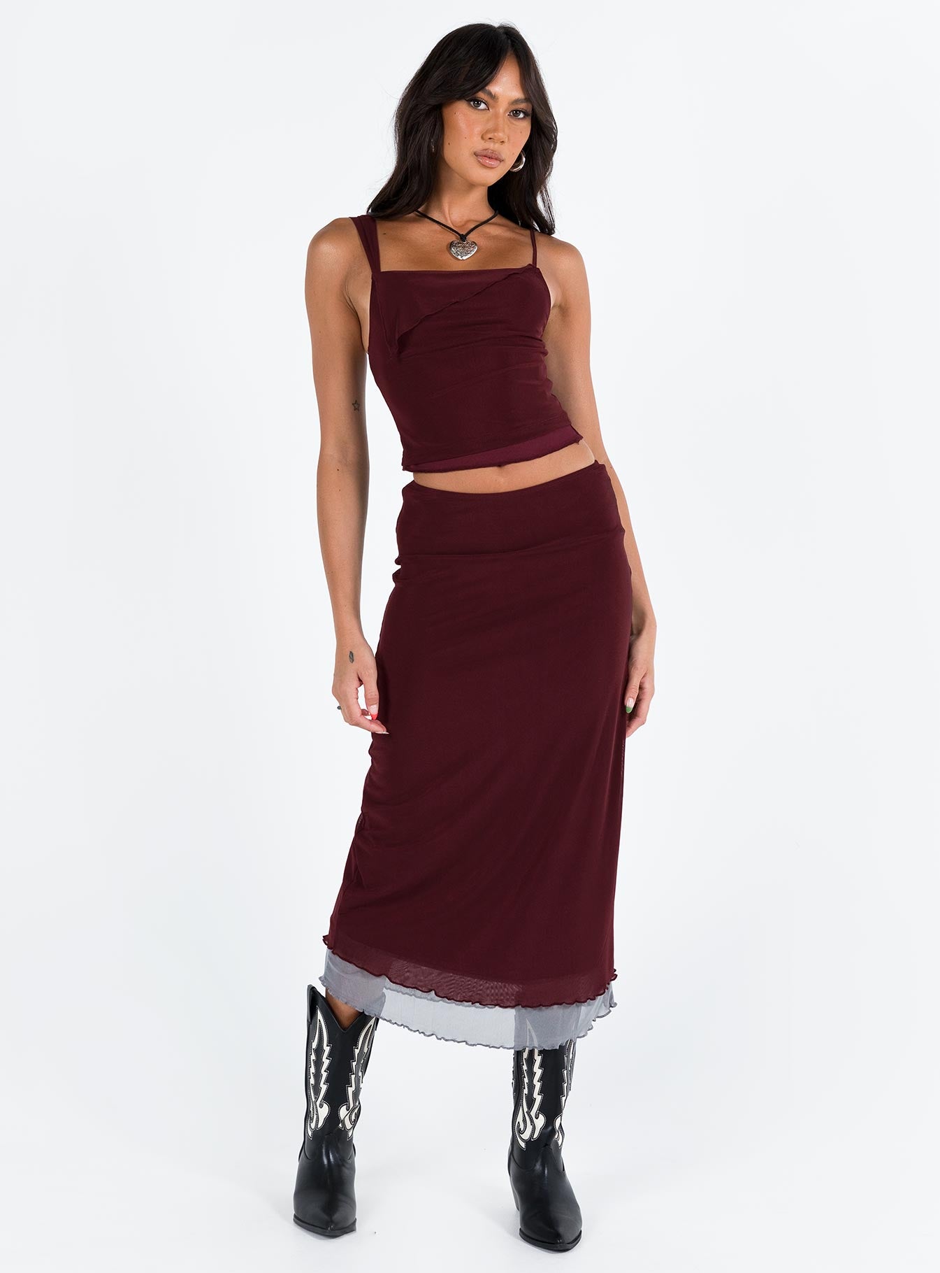 Motel tresha skirt mesh burgundy 199